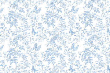 French Toile Blue Classic Pattern