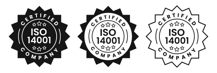 ISO 14001 Certified Company Stamp Badge Seal Label Quality Assurance Compliance Mark for Environmental Management Standard Certification Vector Illustration with Transparent Background
