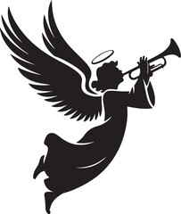 Angel blowing trumpet silhouette vector illustration design