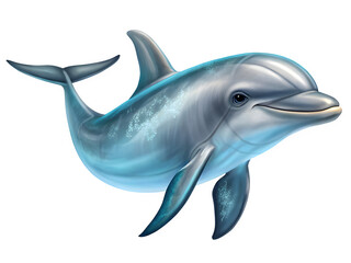A realistic illustration of a happy bottlenose dolphin swimming isolated on transparent background