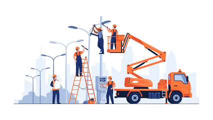 Streetlight Maintenance: A team of dedicated workers diligently maintains a streetlights, ensuring the safety and illumination of urban environments. The image showcases the essential work.