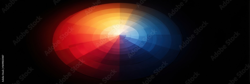Poster vibrant abstract design showcasing a circular gradient of colors blending from red to blue against a