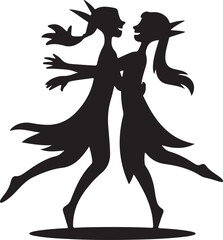 Elves dancing silhouette vector illustration design