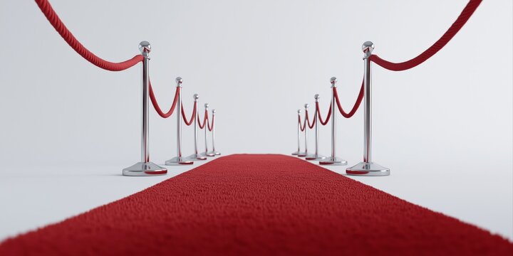 Red carpet aisle with velvet ropes in elegant event setting
