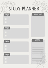 Minimalist study planner template with sections for tasks and notes