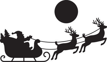 Santa in sleigh with full moon silhouette vector illustration design © Masud