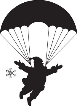 Santa flying with parachute silhouette vector illustration design