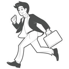Vector Illustration of Businessman Running with Briefcase in Black and White