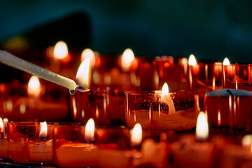 Serene candlelight in red holders