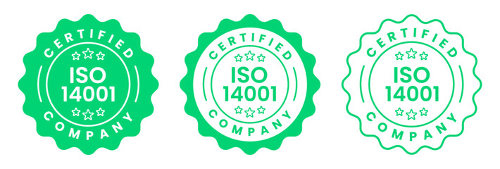 ISO 14001 Certified Company Stamp Badge Seal Label Quality Assurance Compliance Mark for Environmental Management Standard Certification Vector Illustration with Transparent Background