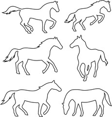 Farm animal horse outline vector set for stable logos, western prints, and rural design projects.