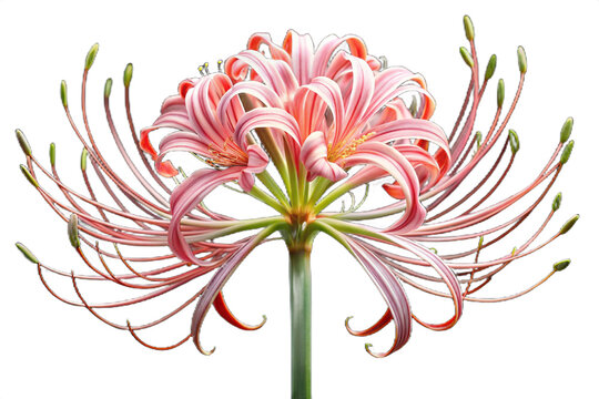 Delicate pink lycoris radiata flower isolated on transparent background