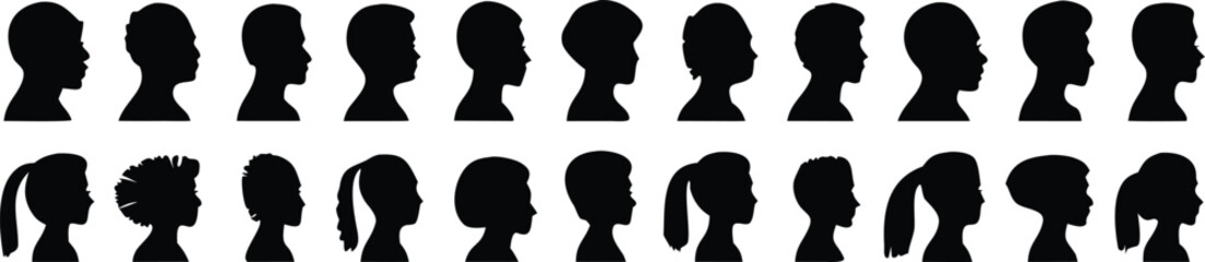 Group young people. Profile silhouette faces boys and girls set, man and woman – for stock 
