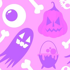 Autumn harvest vegetable seamless monster Halloween pumpkins pattern for wrapping paper and fabrics