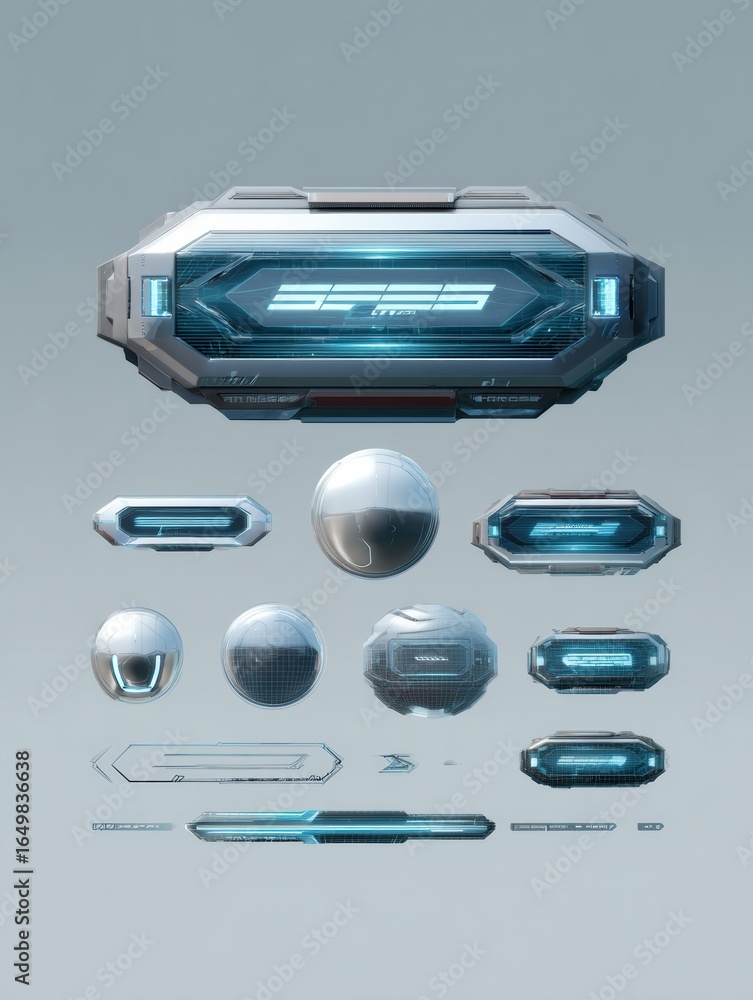 Poster futuristic user interface elements featuring sleek designs and glowing technologies in a digital env