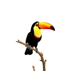 Obraz premium a beautiful toucan on a wooden branch isolated on a transparent background