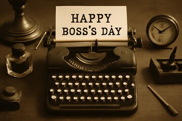Happy Boss's Day Vintage Typewriter Message Retro Office Workplace Appreciation Design