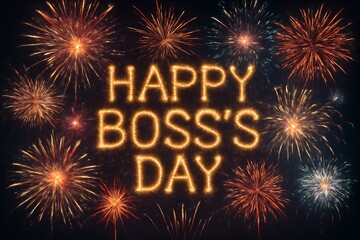 Happy Boss's Day Golden Typography Fireworks Celebration Background October 16th Holiday