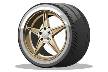 Obraz premium Realistic car tire with shiny alloy rim, isolated vector on white background, showcasing modern design and high-quality craftsmanship for automotive enthusiasts and professionals
