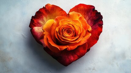 Vibrant Heart-Shaped Arrangement of Orange and Red Rose Blossoms