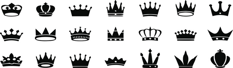 Crown set icons, collection different crown sign, silhouette crown symbol 