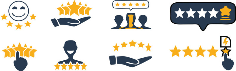 Five stars from customers set icons, rating signs, customer reviews sign, rating service, good client satisfaction, user experience best customer feedback ... See More
