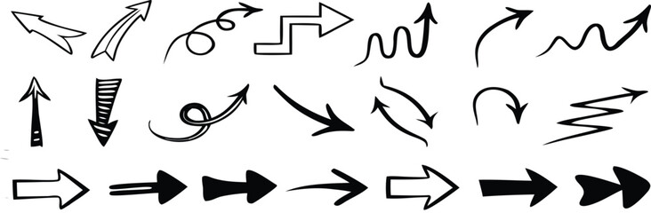 Arrows set icon hand drawn, arrow signs isolated, arrow brush grunge sign 

