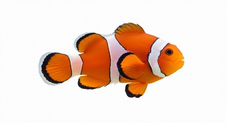 Clownfish with vivid orange-and-white stripes, isolated on white background.