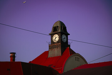 clock tower roof in the evening