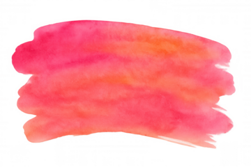 Pink and orange watercolor brush stroke creating a vibrant and textured design element on a transparent background