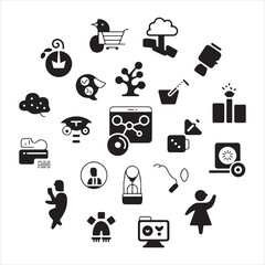 Digital marketing Web Icons Set, event promotion, brand giveaways, and festive marketing glyph designs