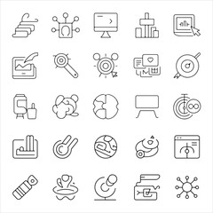 Digital marketing collection of line style web icons, advertising campaign, target audience, and conversion optimization outline designs