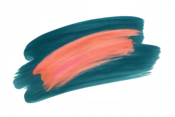 Teal and orange brushstrokes blending dynamically, creating vibrant abstract painting texture with transparent background