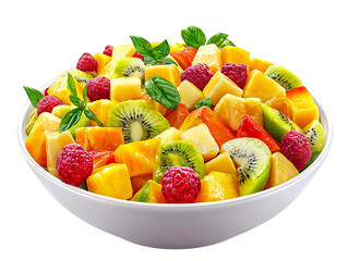 PNG of Vibrant fruit salad featuring a medley of fresh fruits, perfect for a healthy snack or dessert.