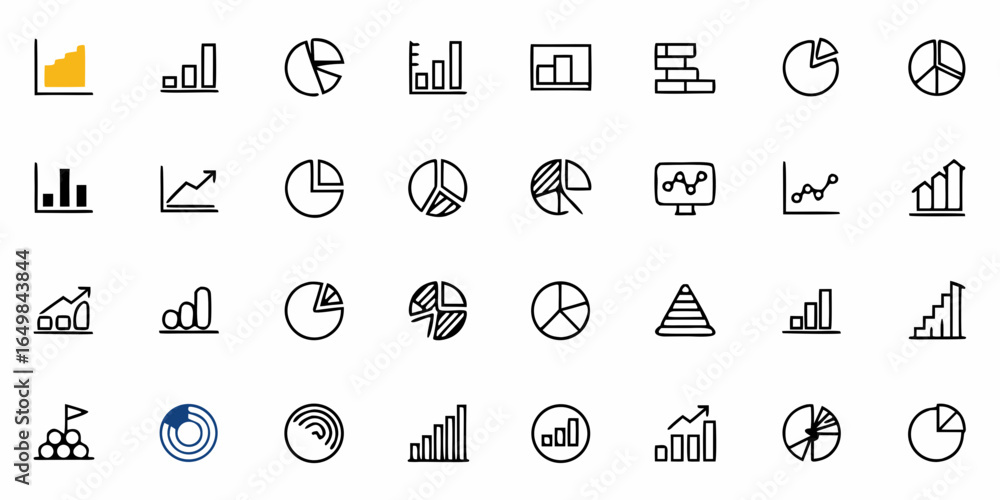 Poster illustration of various chart types including bar graphs pie charts and line graphs for data visuali