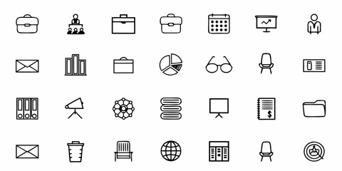 Fototapeta premium Collection of business and office related outline icons in a vector format illustration set