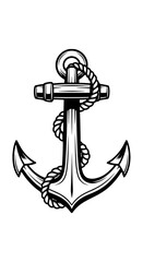 Monochrome vector illustration of a traditional anchor tattoo, bold lines, isolated