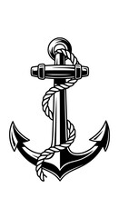 Monochrome vector illustration of a traditional anchor tattoo, bold lines, isolated