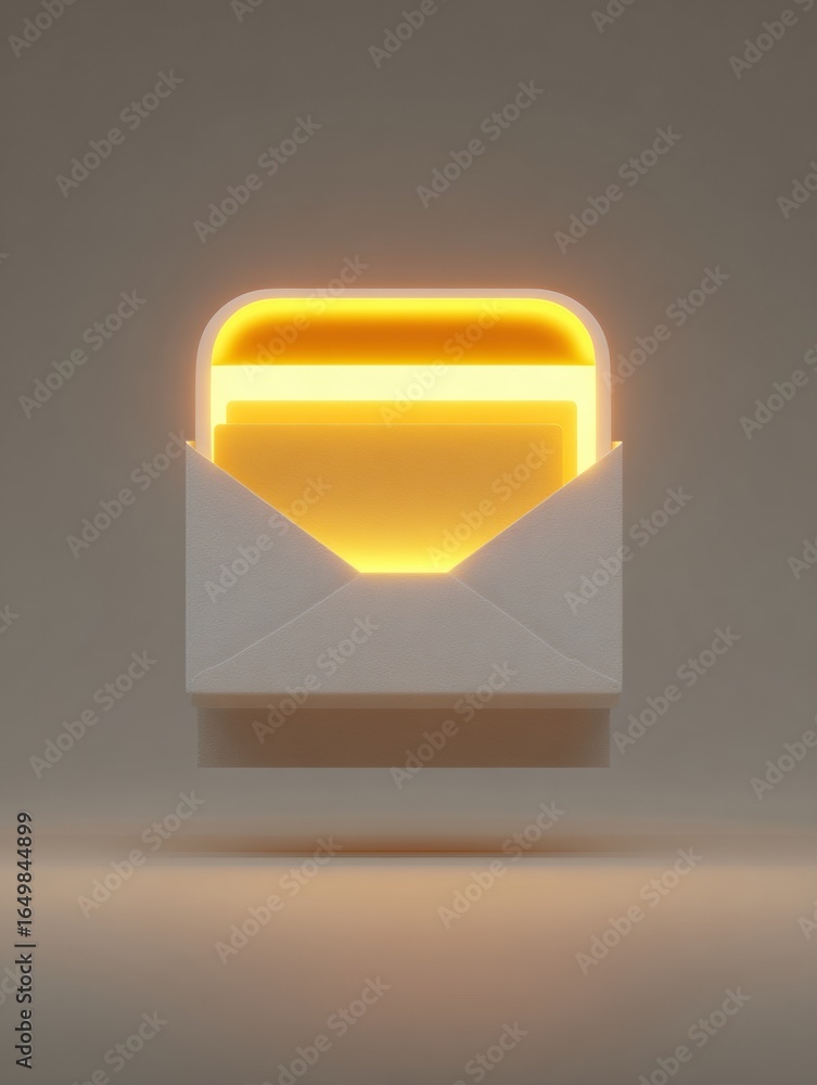 Poster floating illuminated envelope design with warm glow showcasing modern digital communication concept