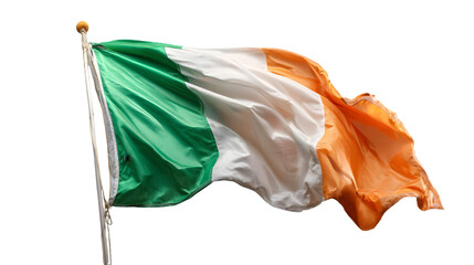 A vibrant irish flag waving gracefully against a stark black backdrop in a captivating display