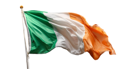 A vibrant irish flag waving gracefully against a stark black backdrop in a captivating display