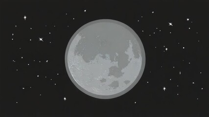 A gray moon and scattered stars in a black night sky
