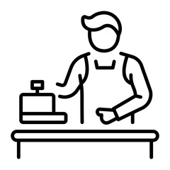 An outline style icon depicting cashier counter