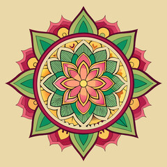 Intricate floral mandala design with vibrant colors isolated on white background silhouette