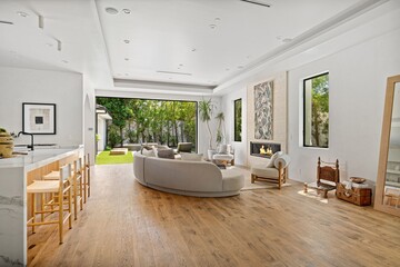 Fototapeta premium Stunning Indoor-Outdoor Estate with Lush Landscaping and Contemporary Finishes