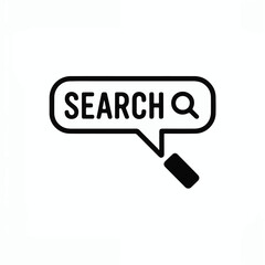 Magnifying glass highlights SEARCH text inside speech bubble representing discovery and finding information online, perfect for digital marketing and research concepts.