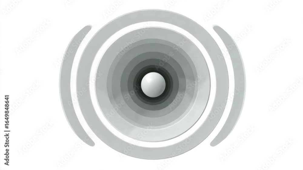 Poster abstract circular design with concentric rings and a central sphere. grey and white tones create a l