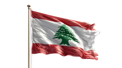 A vibrant lebanese flag waving gracefully against a dark backdrop on a sturdy flagpole outdoors
