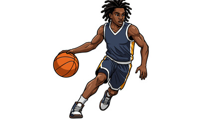 Young Black Basketball Player Dribbling Ball with Intense Focus Isolated on Transparent Background