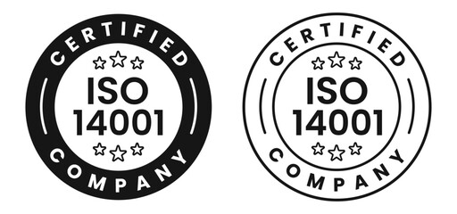 ISO 14001 Certified Company Stamp Badge Seal Label Quality Assurance Compliance Mark for Environmental Management Standard Certification Vector Illustration with Transparent Background